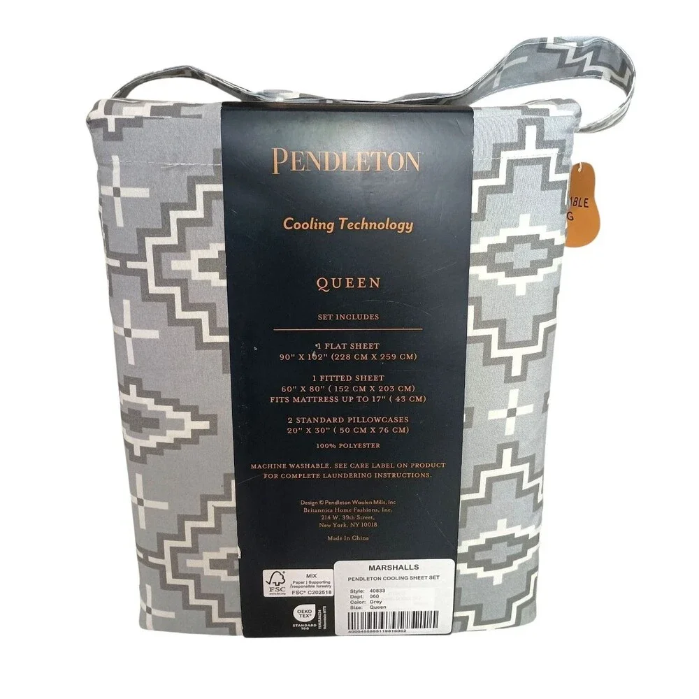 Pendleton Queen Sheet Set Otero Gray Southwestern Aztec Cooling Technology New